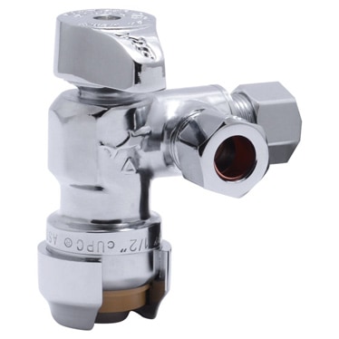 A dual dishwasher shut off valve over a white background.