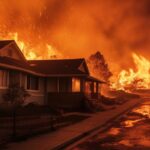 Los Angeles fire with house fire