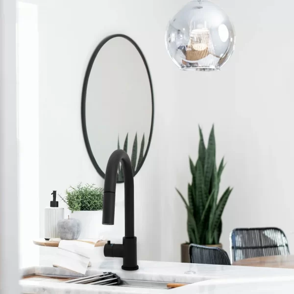 A matte black finish is a great choice for modern kitchens that have a white or neutral color palette.